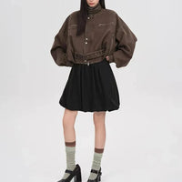 Vintage Crop Cargo Stand Collar Jacket — vista completa