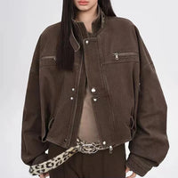 Vintage Crop Cargo Stand Collar Jacket — vista posteriore