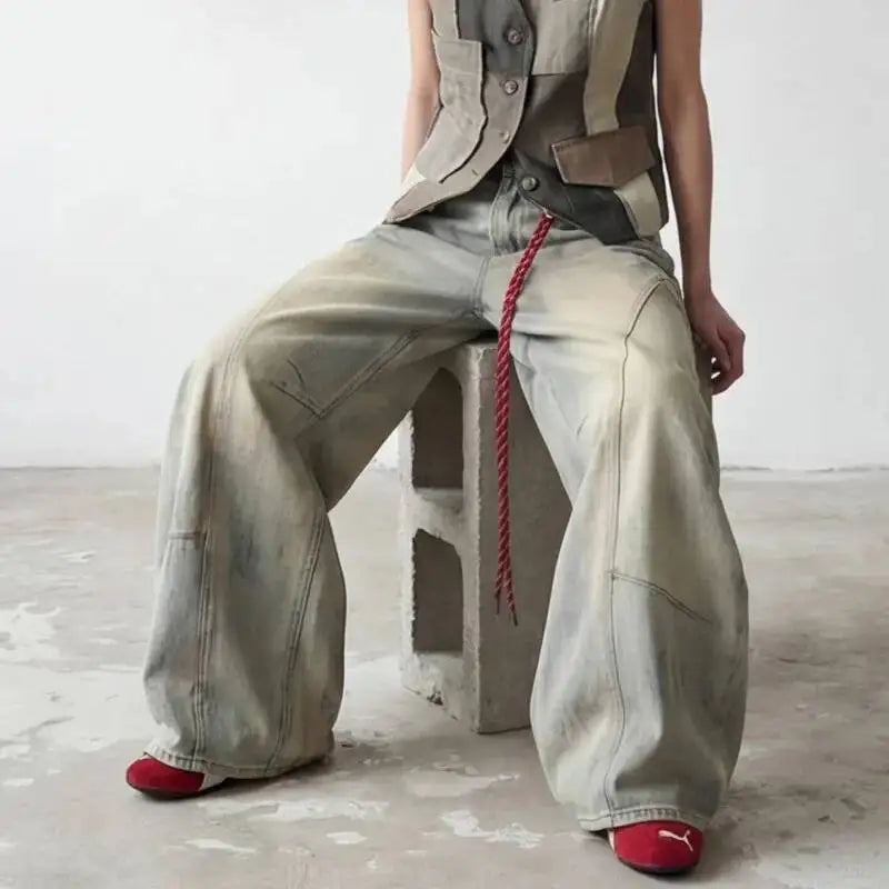 Vintage Dirty Washed Baggy Wide Leg Barrel Jeans — in alternativa
