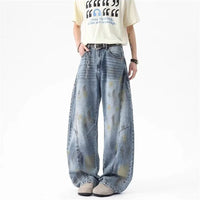 Vintage Distressed Graffiti Denim Barrel Jeans — vista posteriore