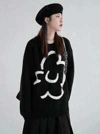 Vintage Floral Black Knitted Sweater — vista frontale