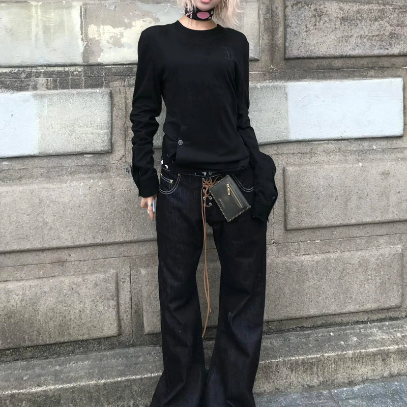 Vintage Gothic Black Long Sleeve Top — vista laterale