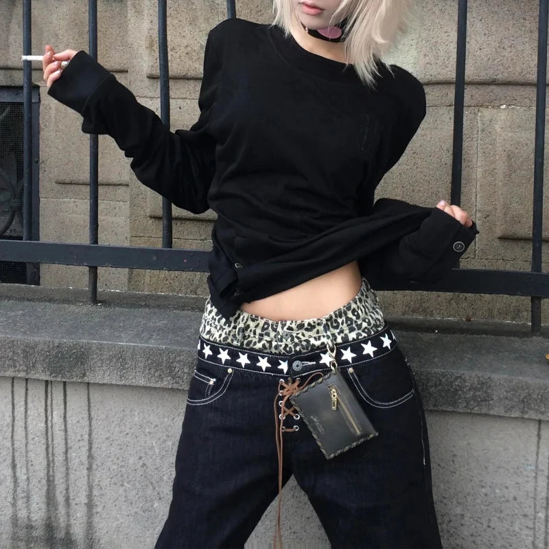Vintage Gothic Black Long Sleeve Top — vista posteriore