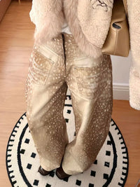 Vintage Hyena Animal Print Wide Leg Baggy Jeans — dettaglio