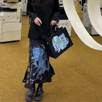 Vintage Japenese Floral Print Slit Midi Skirt — vista posteriore