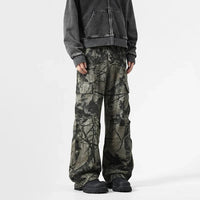 Vintage Leaf Pattern Camouflage Cargo Trousers — dettaglio