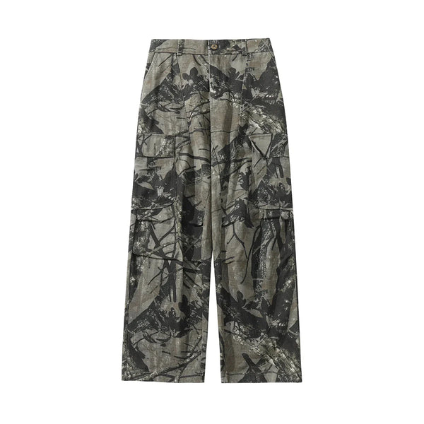 Vintage Leaf Pattern Camouflage Cargo Trousers — vista frontale