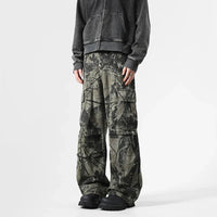 Vintage Leaf Pattern Camouflage Cargo Trousers — vista posteriore