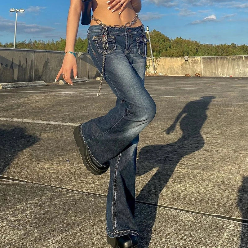 Vintage Low Waisted Skinny Flare Jeans — vista posteriore