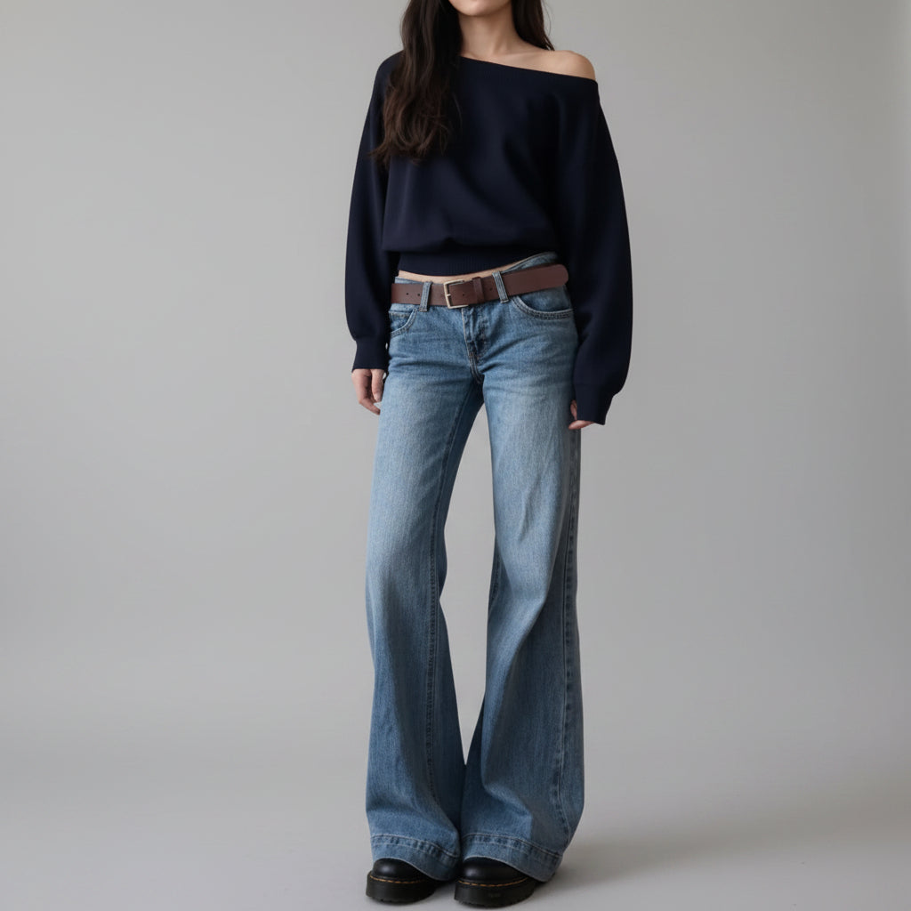 Vintage Old Money Baggy Flared Jeans — vista posteriore