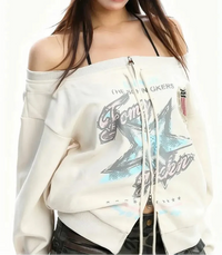 Vintage Oversized Off Shoulder Sweatshirt Jacket — dettaglio della stampa
