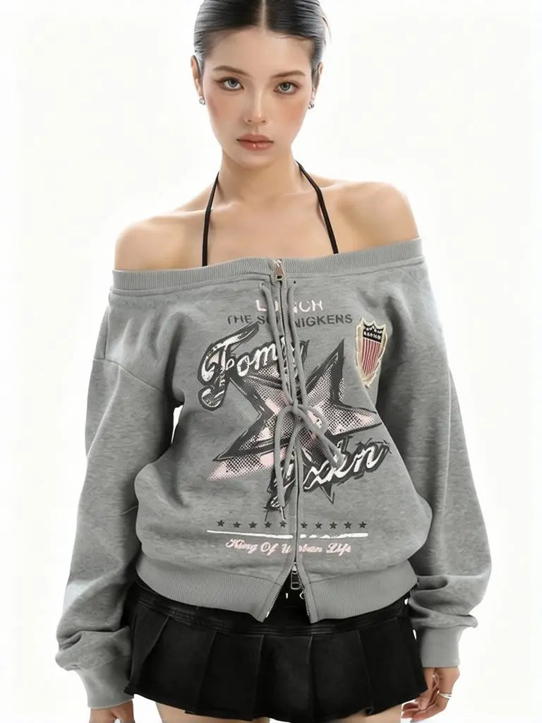 Vintage Oversized Off Shoulder Sweatshirt Jacket — in alternativa