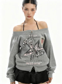 Vintage Oversized Off Shoulder Sweatshirt Jacket — in alternativa