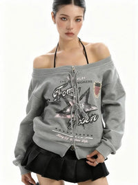 Vintage Oversized Off Shoulder Sweatshirt Jacket — vista laterale