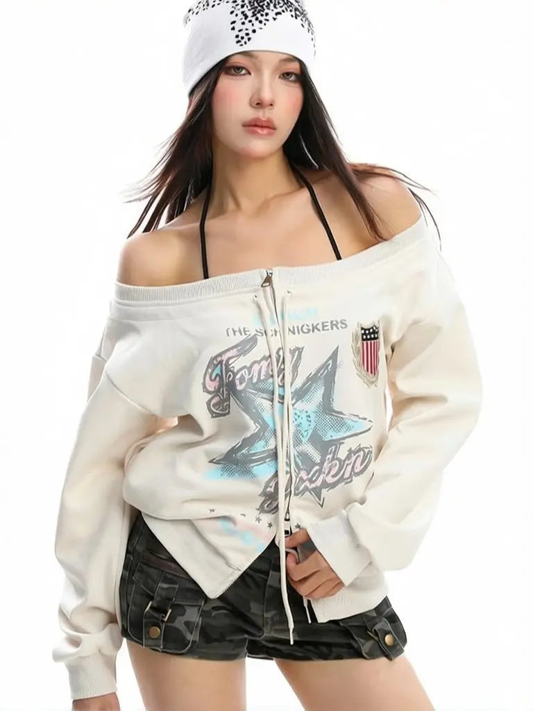 Vintage Oversized Off Shoulder Sweatshirt Jacket — dettaglio del tessuto