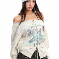 Vintage Oversized Off Shoulder Sweatshirt Jacket — vista posteriore