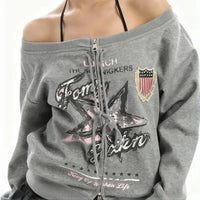Vintage Oversized Off Shoulder Sweatshirt Jacket — dettaglio
