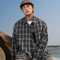 Vintage Plaid Long Sleeve Button Up Shirt — vista completa