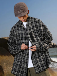 Vintage Plaid Long Sleeve Button Up Shirt — vista frontale