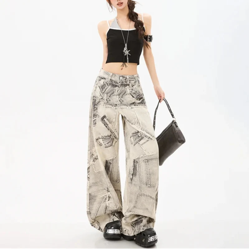 Vintage Print Wide Leg Baggy Jeans — vista posteriore