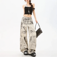 Vintage Print Wide Leg Baggy Jeans — vista posteriore