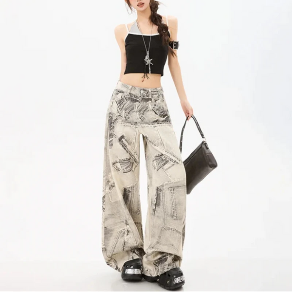 Y2K Vintage Print Wide Leg Baggy Jeans