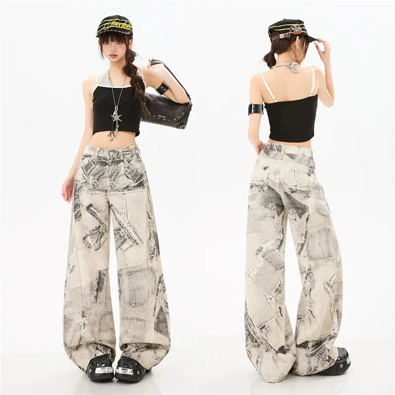 Vintage Print Wide Leg Baggy Jeans — in alternativa