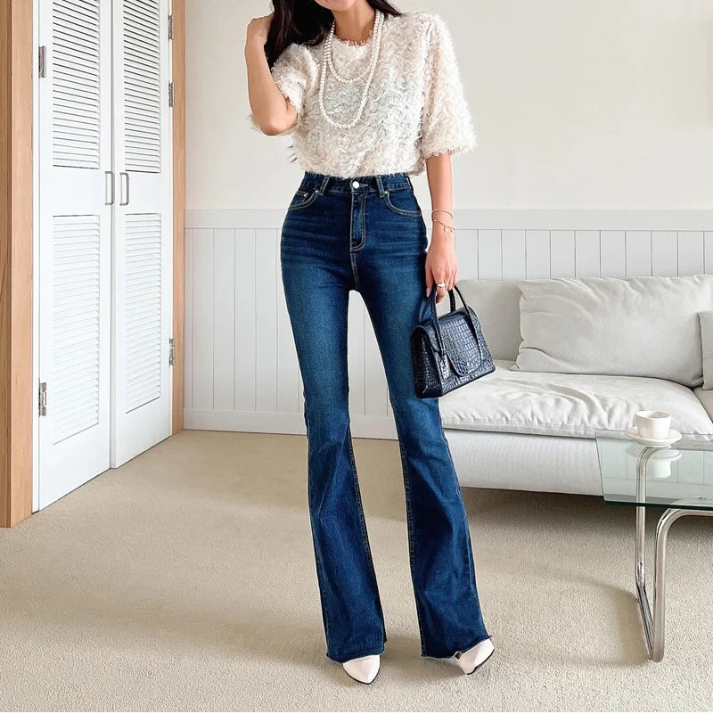 Vintage Skinny Long Flare Denim Jeans — vista frontale