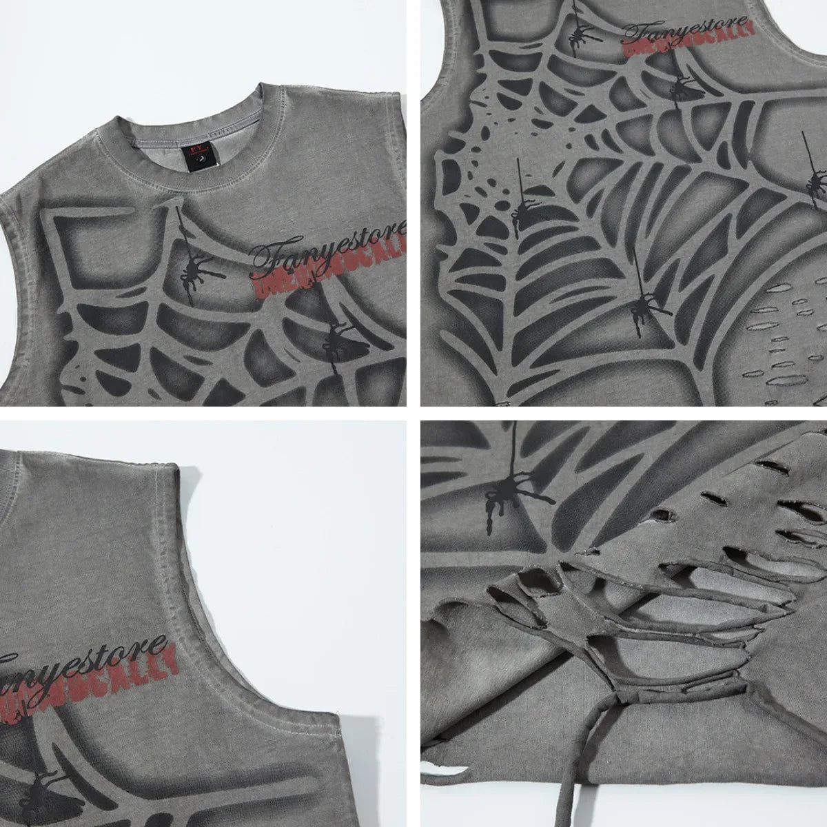 Vintage Spider Web Distressed Tank Top — in alternativa