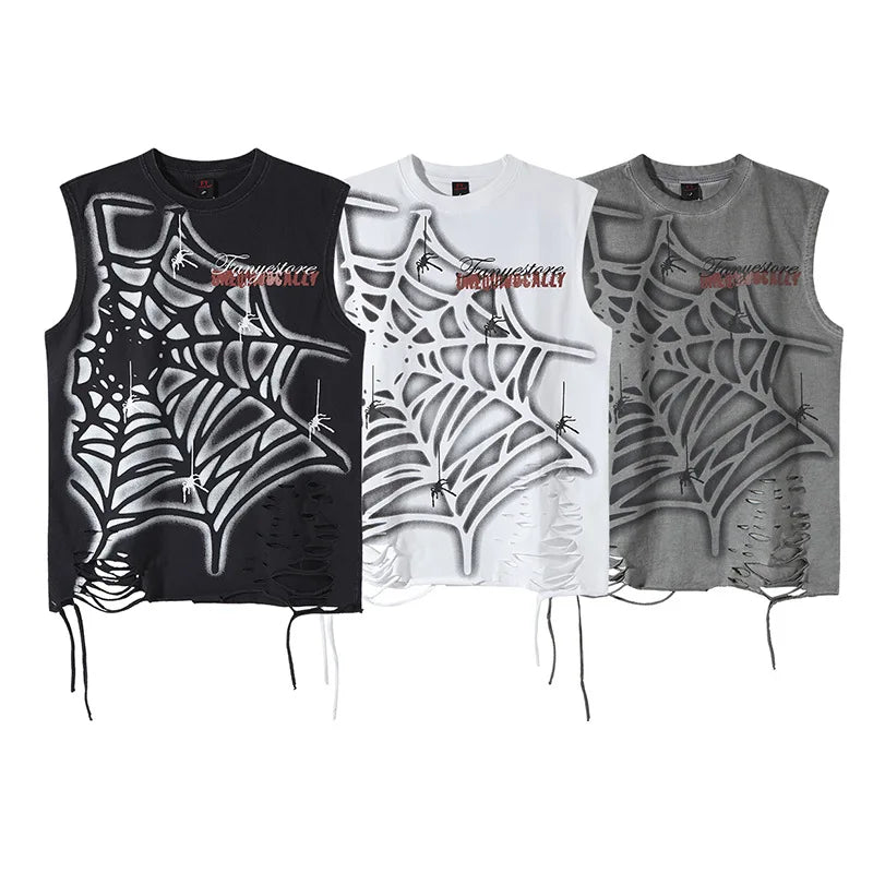Vintage Spider Web Distressed Tank Top — vista laterale