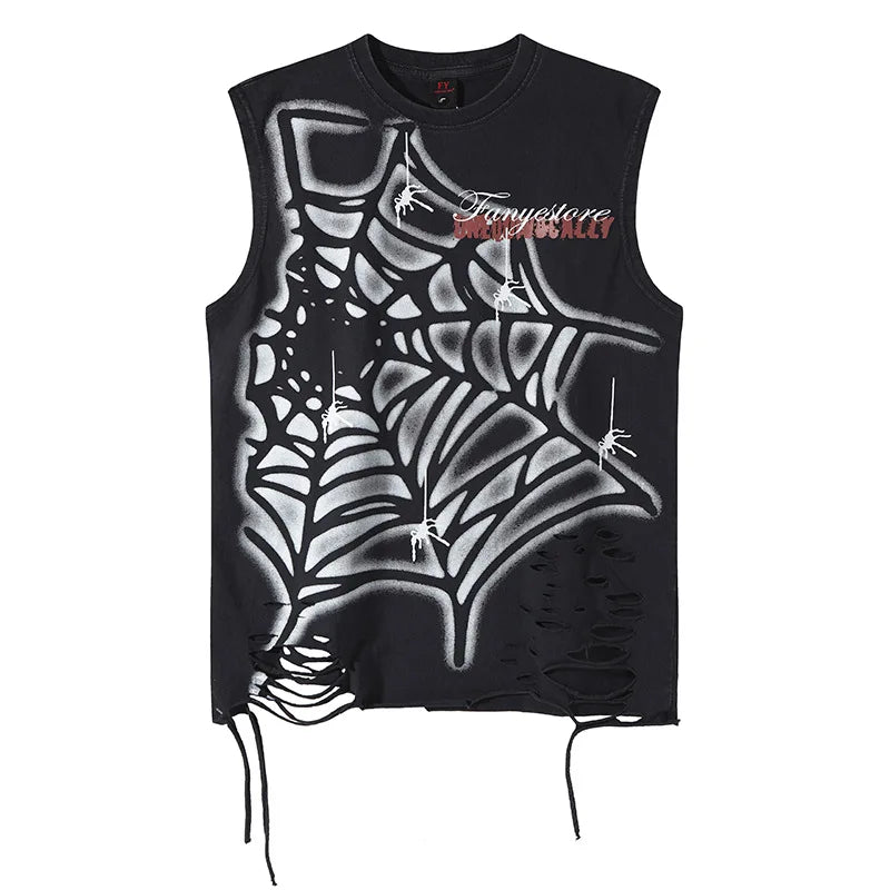 Vintage Spider Web Distressed Tank Top — dettaglio