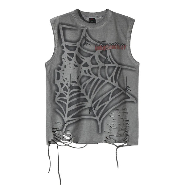 Vintage Spider Web Distressed Tank Top — vista frontale