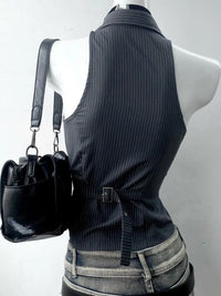 Vintage Striped Collared Sleeveless Low Cut Top — dettaglio della stampa