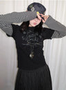 Y2K Vintage Striped Dolphin Graphic Long Sleeve Top