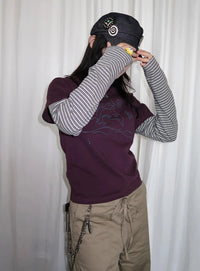Vintage Striped Dolphin Graphic Long Sleeve Top — vista posteriore