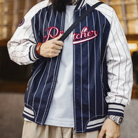 Vintage Striped Embroidered Baseball Jacket — vista posteriore