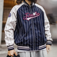 Vintage Striped Embroidered Baseball Jacket — dettaglio
