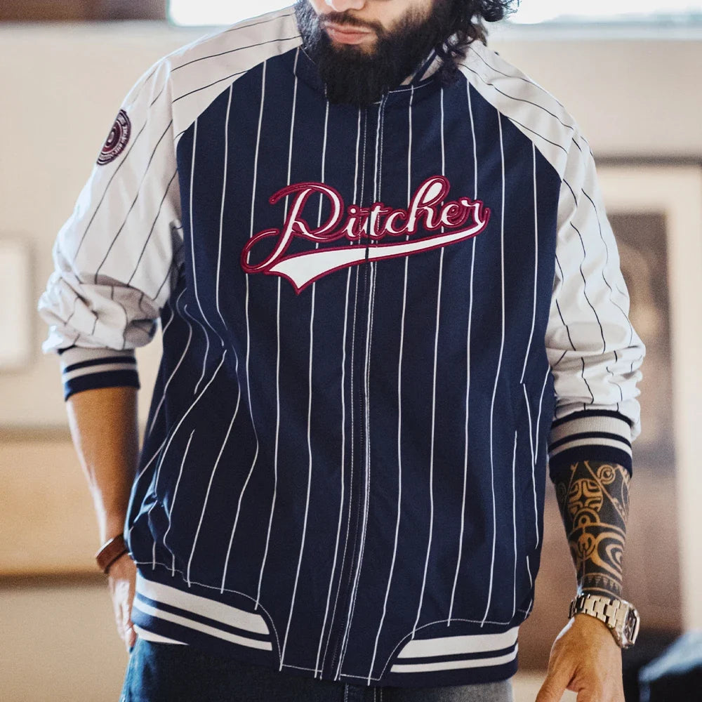 Vintage Striped Embroidered Baseball Jacket — dettaglio della stampa