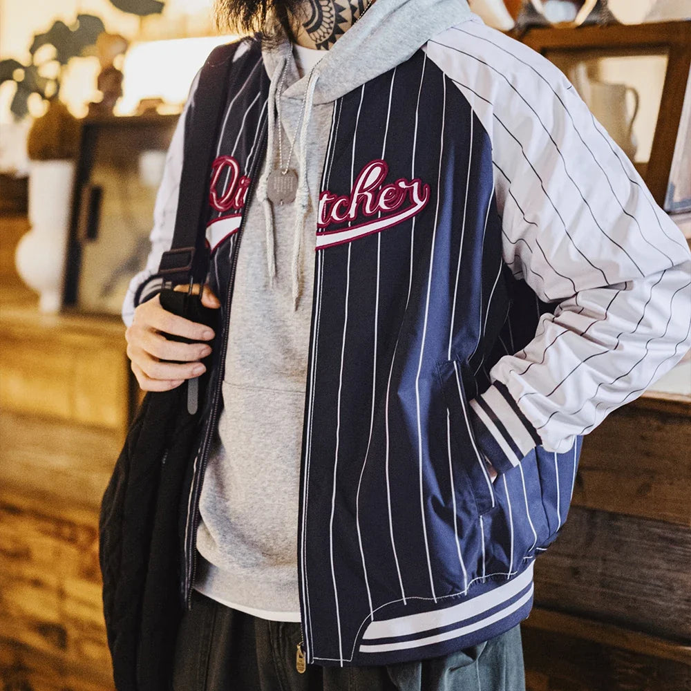 Vintage Striped Embroidered Baseball Jacket — in alternativa
