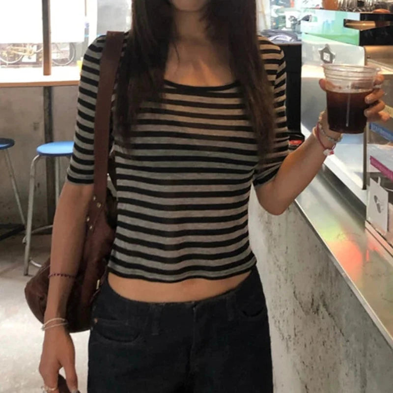 Vintage Striped Sheer Mesh Top — vista posteriore