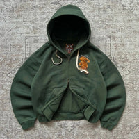 Vintage Tiger Embroidered Green Zip Up Hoodie — vista frontale