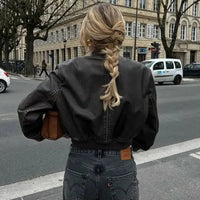 Vintage Washed Cropped Leather Jacket — vista laterale