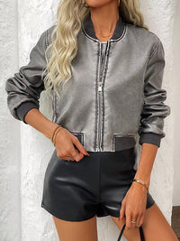 Vintage Washed Cropped Leather Jacket — vista posteriore