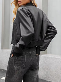 Vintage Washed Cropped Leather Jacket — vista completa