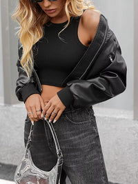 Vintage Washed Cropped Leather Jacket — vista frontale