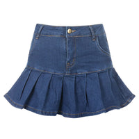Vintage Washed Pleated Denim Mini Skirt Women — vista posteriore