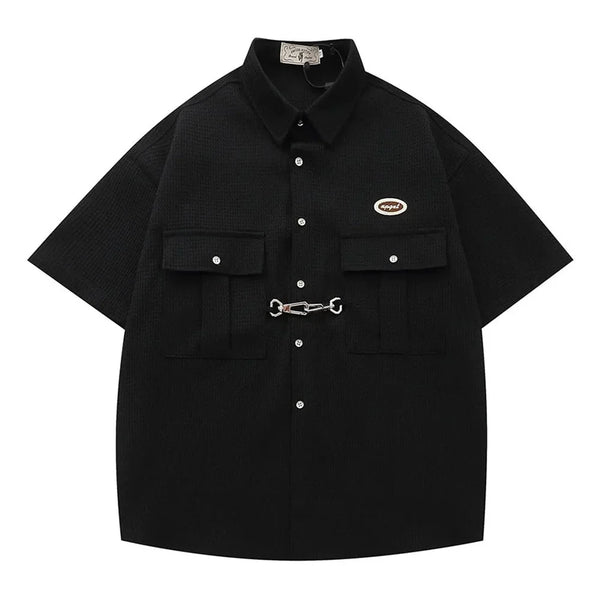 Waffle Button Up Short Sleeve Shirt — vista frontale