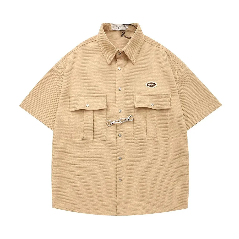 Waffle Button Up Short Sleeve Shirt — vista posteriore