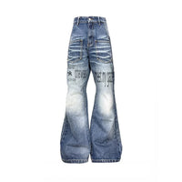 Warning Print Denim Jeans — dettaglio del tessuto
