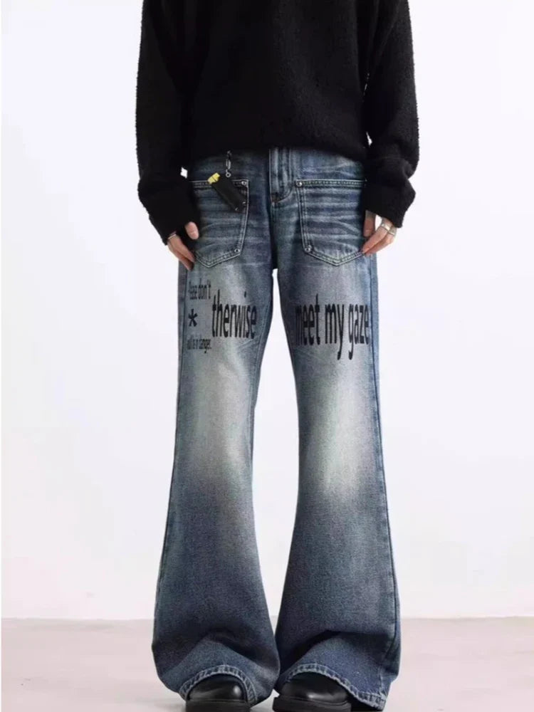 Warning Print Denim Jeans — vista frontale